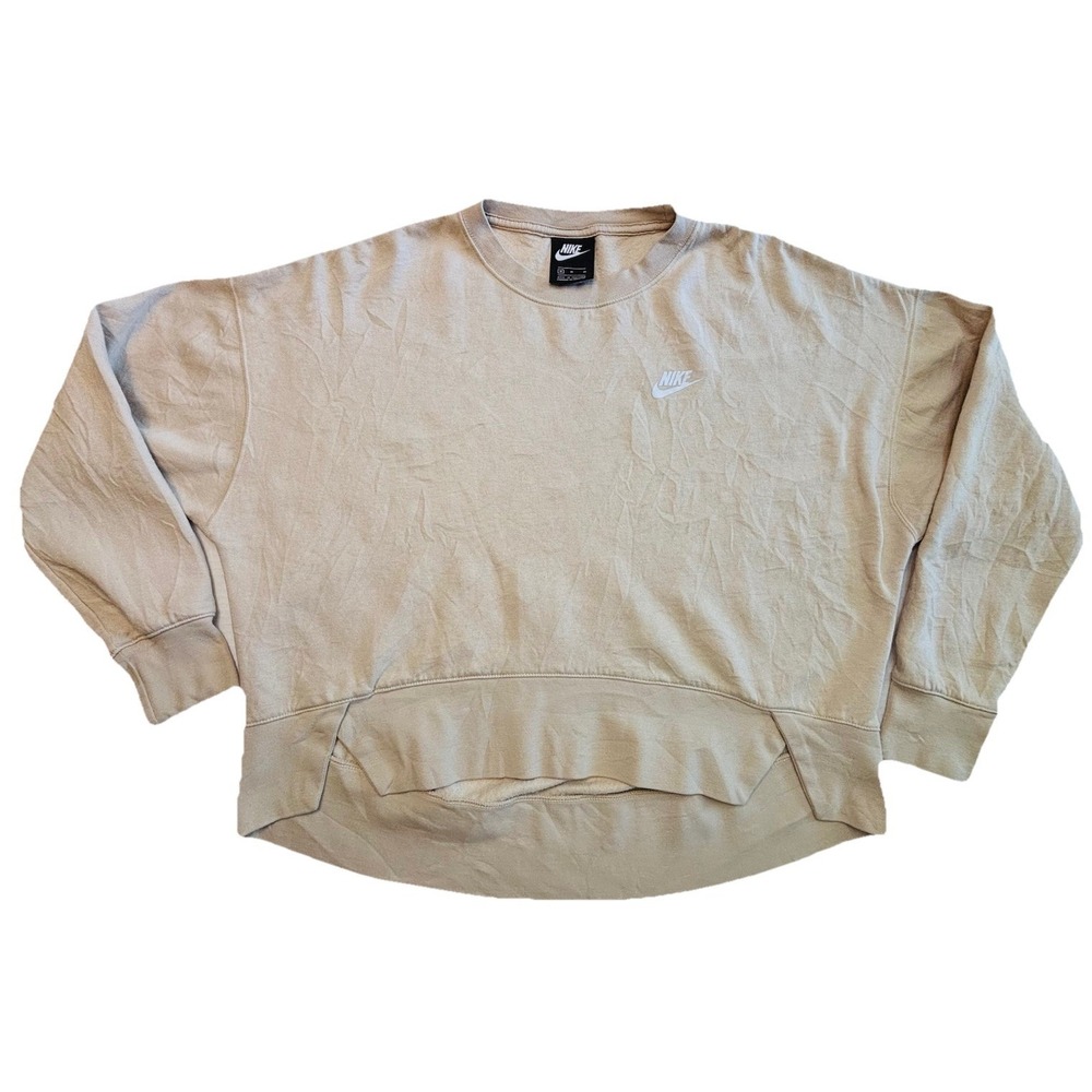 Nike Club Fleece Crewneck Hi-Lo Sweatshirt Beige CZ2523-140 Womens M Pullover